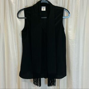 CAbi Elegant Black Sleeveless Blouse with Fringe Detail- Size Small
